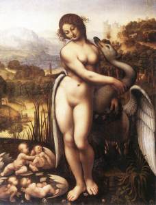 Copy by Cesare da Sesto (1505-10) of  Leonardo da Vinci's  “Leda and the Swan"  also called “the lost painting.” is one of history’s great art losses.  The original of this is lost, probably deliberately destroyed, and was last recorded in the French royal Château de Fontainebleau in 1625.